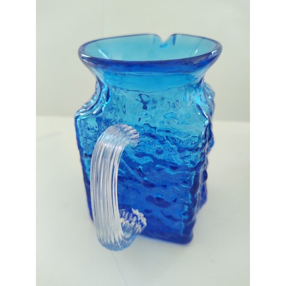 VTG Midnight Blue Pilgrim Glass Pitcher - Nugate Surface - Clear Handle  4" - Picture 9 of 13